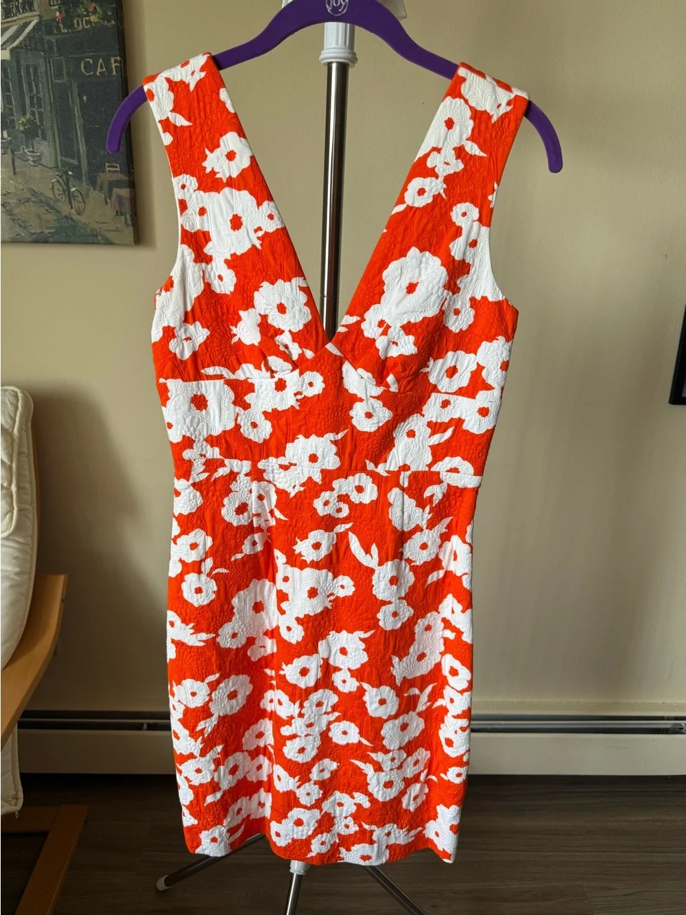 Kate Spade Floral V-Neck Sheath Dress in Orange and White